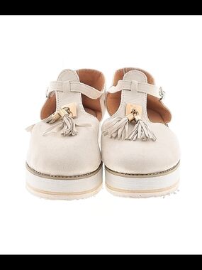 T-Strap Tassel Platform Sandals in Light Beige